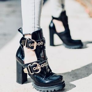 Jeffrey Campbell Craven-4 Black Cut-Out Silver Buckle Boot 7M